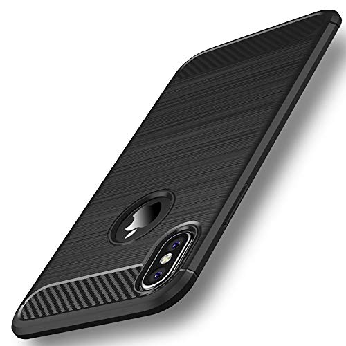 HUSHCO Funda iPhone X iPhone XS Carcasa Ligera Silicona Suave TPU Gel Bumper Case Cover de Protección Antideslizante [Anti-Rasguño] [Anti-Golpes] Caso (Negro)