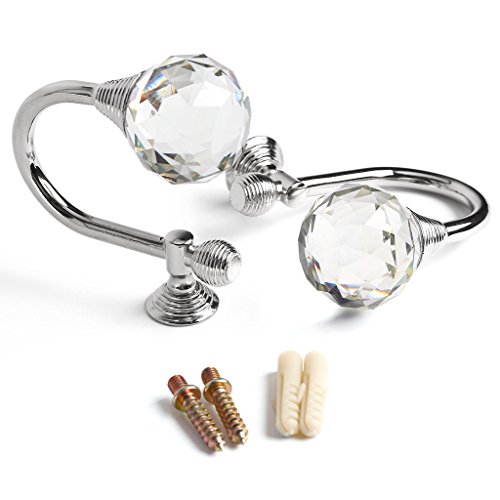 btsky 2 x Glas Kristall Vorhang halten Rücken Raffhalter Wand Haken Quaste Halterung silber
