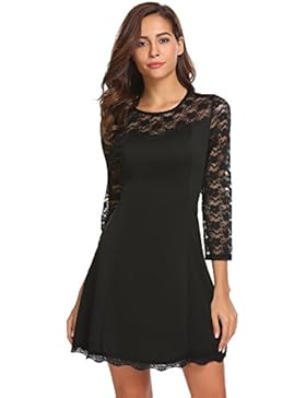 Damen Kleider Spitze Abendkleid Langarm Elegantes Cocktailkleid Partykleid Festliche A-Linie Kleider