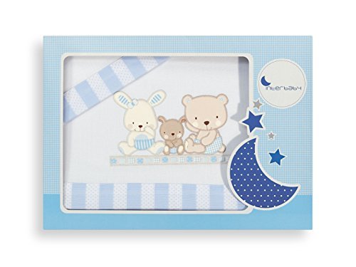 INTERBABY 04100-11 Bed Linen Set for Cradle - Love, Pack of 3, Blue