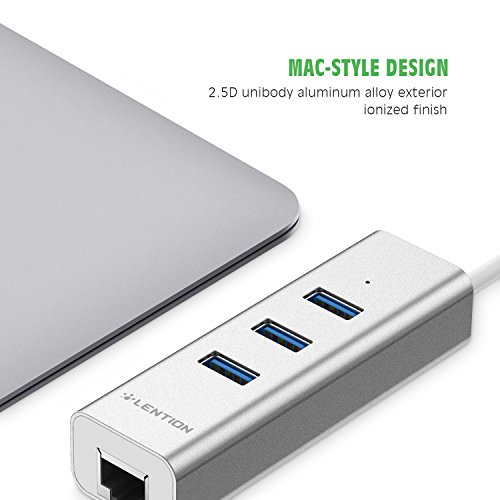 LENTION Aluminum USB-C HUB auf 3 Superspeed Port USB 3.0 + Gigabit Ethernet Netzwerkadapter Type C Hub für Apple MacBook 12″, MacBook Pro 13″ / 15″ (2016/2017), New ChromeBook und Mehr Notebooks mit Typ C Port, Lan Adapter (Silber) - 4
