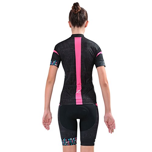 GWELL Damen Radtrikot Set Blumen Fahrradbekleidung Trikot Kurzarm + Radhose mit 3D Sitzpolster - 5