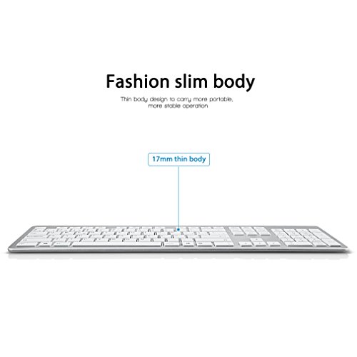 Aursen Teclado Inalambrico  2 4Ghz Teclado Espa  ol QWERTY Aluminio con Receptor USB para Mac La Computadora Ordenador para Windows 10 8 7 Vista XP Color Plata