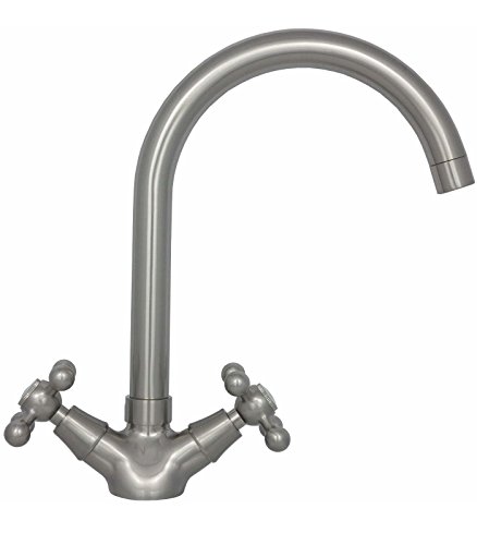 Niederdruck Küchenarmatur Spültischarmatur Waschbeckenarmatur Geschirrbrause Zweigriffmischer Wasserhahn Mischbatterie Armatur Küche Untertischgerät Nostalgie Retro Look in Edelstahl 6015BC - 3