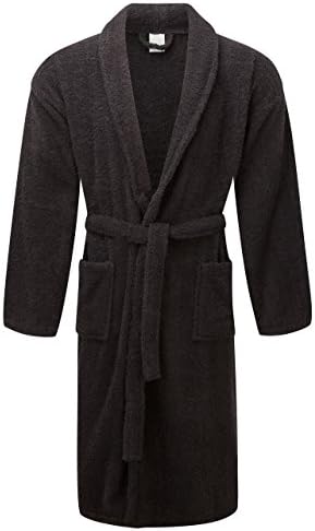 Unisex 100% Egyptian Cotton Bathrobe Terry Towelling Shawl Collar Dressing Gown Black