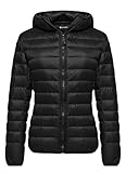 abrigo plumas mujer amazon Ligero y portátil Wantdo Chaqueta de Plumón para Mujer con Capucha Portátil Ultra Ligera Negro Large