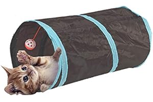 AVASEE Labyrinthe à 5 tunnels interactif, pliable et léger en tissu froissé avec pompon et cloches pour chats, petits lapins, chatons, chiots, furets ou cochons d’Inde