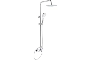 GRIFEMA COLUMNA-G7004 Sistema Doccia con Miscelatore Monocomando, Soffion, Flessibile Doccia, 3 Doccetta a Spruzzo, Supporto, Barra Regolabile/Colonna Doccia (G1/2 Pollici), Cromo/Argento