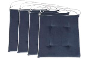 Loft 25 Premium Tufted Seat Pads | Non-Slip Indoor Chair Cushions for Kitchen and Dining Room | Breathable Luxury Pillow with Ties | Lightweight & Comfortable Foam Filling (37x37cm, Marine, 4)