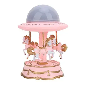 Crystal Ball Music Box, Lovely Rotating Musical Box Exquisite Hand-Painted Small Snow Globe, with Colorful Projection LED Light, for Home Decoration, Birthday, Christmas, (Pink)