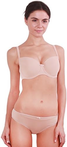 Women Sexy No Side Effects Push Up Full-Coverage Underwire Bra and Bikini Panty set (Beige, 80E / 36E)