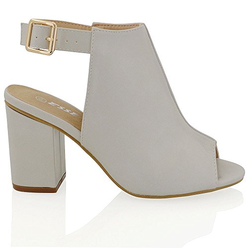 New Womens Mid Block Heel Peep Toe Open Back Ladies Back Strap Ankle Boots Shoe