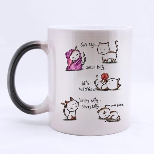 LAH Soft Kitty Warm Kitty Coffee Mugs Heat Sensitive Morph Mug Ceramic Material Color Change Morning Tea cup 11 Ounces