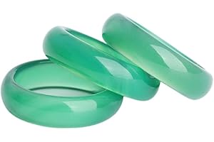 YIGEDAN Anello a fascia in agata naturale verde giada pietra preziosa (3 pz).