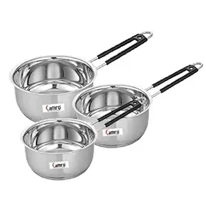 CAMRO Extra DEEP Sauce PAN ENCAPSULATED Bottom Induction Base Stainless Steel Set of 3 (No.13, No.14 & No.15)