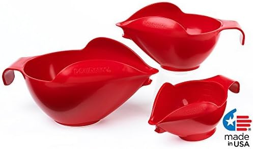 POURfect Mixing Bowls 1005 3pc Prep Set, 1-2-4 Cup, Empire Red by POURfect