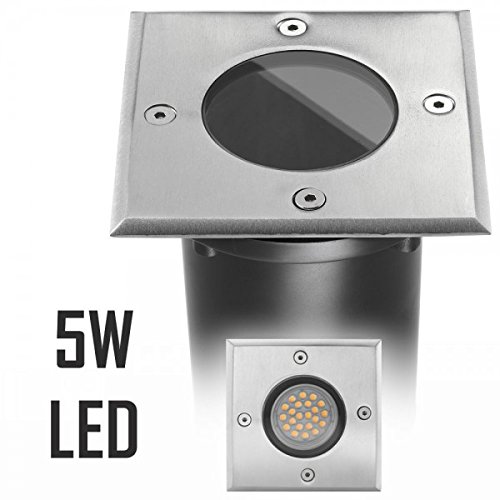 LED Bodeneinbaustrahler Set mit LED GU10 Markenstrahler von LEDANDO - 5W - 345lm - warmweiß - eckig - IP65 - Blende Edelstahl 316 - belastbar 1t - 50W Ersatz - 60° Abstrahlwinkel - A+ [Bodeneinbauleuchte Bodenleuchte Bodenlampe]