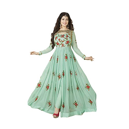Generic Women's Georgette Anarkali Salwar Suit Set (Er_Ab10215_Georgette Green Georgette_Free Size)