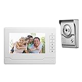 Este videoportero contiene 1 camara para exteriores y 1 monitor para interiores, admite un maximo de 2 unidades exteriores y 4 monitores. Nuevo y excelente rendimiento. Monitor LCD TFT a color de 7 pulgadas. Camara 700TVL de alta definicion con cubierta a prueba de lluvia. Bulit-in 5pcs IR Led lighst proporciona una mejor vista nocturna, le permite ver la imagen en la noche