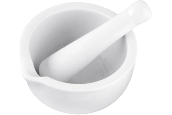 Fackelmann 45442 Mortier et pilon, mortier pilon cuisine, cuisine accessoires, mortiers et pilons, ustensiles de cuisine, Porcelaine, 11,5 x 6,5 cm, Blanc