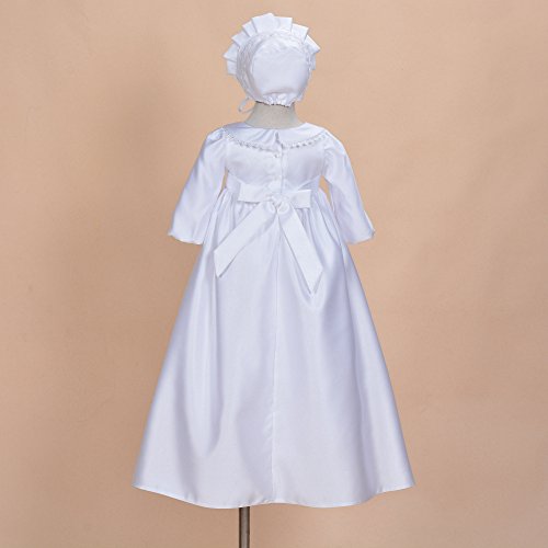 Cinda Traditionelle Baby-Satin Langarm Taufkleid und Motorhaube Weiß 56-62 - 2