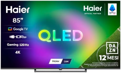 Haier S80 Smart TV QLED 85'', 4K UHD, AI Picture Quality, Google TV