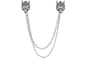 QISUO Vintage Bohemian Wolf Pin Brooch Long Chain Brooch Punk Wolf Head Tassel Brooch Pin for Women Men Cool Retro Animal Head Collar Coat Pin Corsage Pin Accessories for Suit Shirt