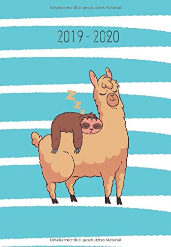 2019 - 2020: August 2019 -Juli 2020 / Schülerplaner / Schülerkalender / Hausaufgabenheft mit Datum im Punkteraster Stil / Faultier und Lama