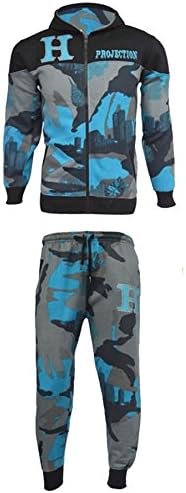 Kids Boys Tracksuit HNL Print Camouflage Junior Hooded Track Suit Full Zip Jogging Top Bottoms Football Boxing Martial Art Exercise Running Clothing CAMEO TURQUOISE AGE 11-12