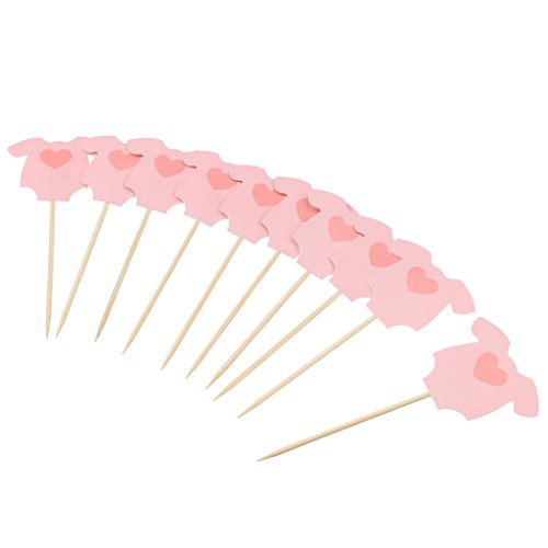 MagiDeal 10 Stück Baby Cupcake Toppers Kuchen Picks für Baby Shower Party - Hell-Pink, 13 cm