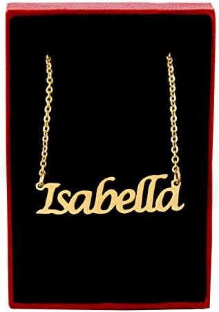 KiguIsabella Name Necklace - 18ct Gold Plated - Customised Jewellery for Women, Name Pendant Isabella, Incl Gift Packaging
