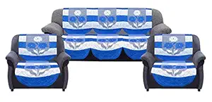 Kuber Industries Flower Cotton 6 Piece 5 Seater Sofa Cover Set (Blue) - CTKTC022264