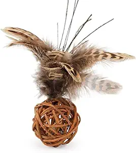 Pets Empire Feather Rattan Ball Cat Toy with Bell Kitten Interactive Playing Toy Funny Cat Toy Cat Training Toy 1 Piece (Color May Vary)