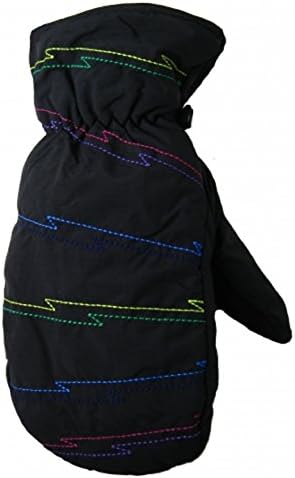 TEENAGER WINTER SKI THINSULATE THERMAL BLACK MITTEN GLOVES SIZE 10 11 12 13 14 15 16 17 18 WOMEN GIRLS MENS BOYS (10 - 13 Years, Black Multicolour)