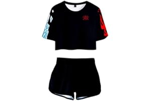WANHONGYUE Anime My Hero Academia 3D Druck T-Shirt und Kurze Hosen Damen Mädchen Crop Top und Shorts Zweiteiler Anzug Set