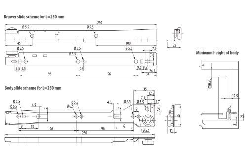 Roller Drawer Slides Runners Bottom Fix Metal White Size 500mm