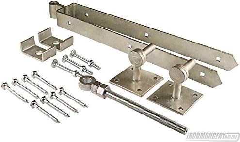 wyre directHeavy Duty Galvanised Gate Hinge Set - 600mm Adjustable with 100mm x 100mm Hooks on Plate and Fittings for Shed, Gate, Garage & Barn, Stable Doors