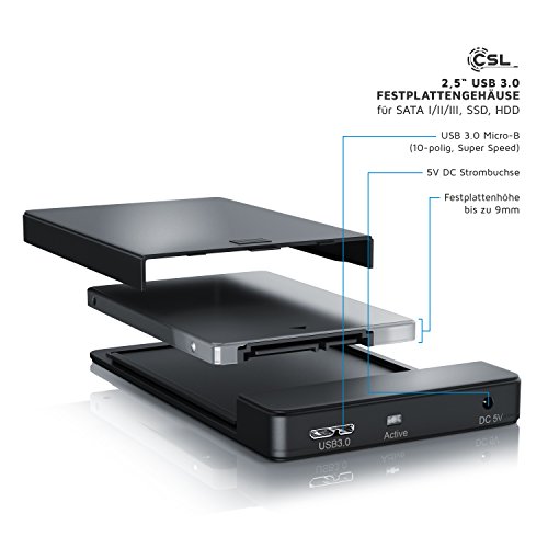 CSL – 2,5″ USB 3.0 Festplattengehäuse | UASP und SATA3 | für SATA I/II/III, SSD, HDD | USB 3.0 (5 GBit/s) inkl. UASP Mode - 3