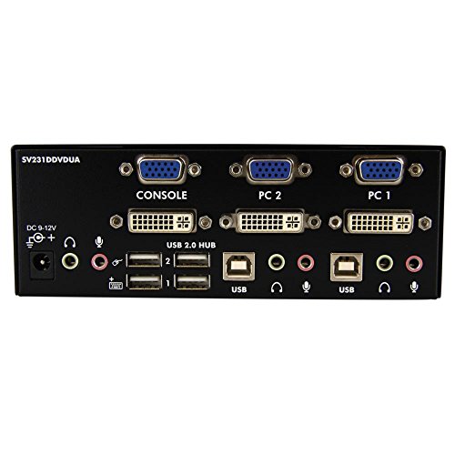 StarTech.com Dual DVI VGA 2 Port Monitor Audio Switch 2-fach KVM Umschalter USB 2.0 1920×1200 – 2 x USB 2.0 4 x DVI-I 4 x Klinke (Buchse) - 3
