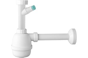 Schläfer 4395310 | Sifone Universale a Fiasco per Lavelli a 1 vasca 1"1/2 con Attacco Lavastoviglie, Uscita Diam. 40mm x L. 250 mm, Entrata da L. 130 mm, Scarico Autopulente in PP ad un Bacino