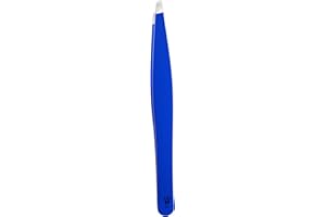 Wamza Tweezers for Facial Hair Women & Men - Pack of 1 -Slanted Eyebrow Tweezers Professional- Stainless Steel Precision Eyebrow Hair Pluckers/Tweezers for Women - for Chin & Fine Hair (Blue)