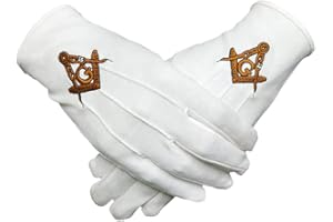 AtSKnSK Gants franc-maçons maçonniques en coton Embroide Blanc 23 x 8 cm, blanc, L