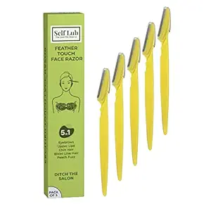 Self Lub Feather Touch Face Razor for Pain Free Hair Removal | Face & Eyebrow Razor | Gentle on Skin | Peach Fuzz Removal | Pack of 5 (Yellow)