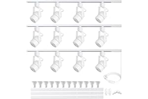 BRAVSEKAI LED Track Lighting Heads Kit, 12-Light Dimmable GU10 Track Lights Heads with 3 * 1.5m H Type Track Light Rails 3000K Warm White Ceiling Spotlight Fixture Replaceable GU10 LED Bulbs for Home