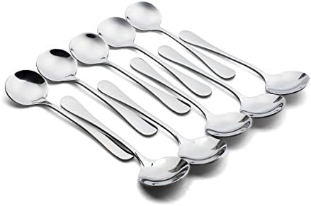 CB Life 10-Pieces Soup Spoons, Stainless Steel Flatware Round Soup Spoons (#5 Round Spoons)