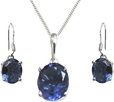 925 Sterling Silver Siberian Tanzanite Oval GIFT SET Pendant, Fishhook Earrings, Chain - December Birthstone