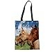 Produktbild SHOUTIBAOBAO Handtasche Leinwand,3D Fashion Frauen Shopping Bag Horse Drucken Hand Leinwand Große Umweltschutz Wiederverwendbare Reise Schule Umhängetasche