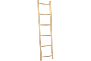 ‎LEBENSWOHNART Teak Deko-Leiter KEPALA H180cm Natural Handtuchhalter Kleiderständer Holzleiter
