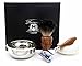 4 PIECES WOODEN SHAVING SET FOR MEN'S GROOMING. THE SET INCLUDES PURE BLACK BADGER HAIR SHAVING BRUSH,GILLETTE FUSION RAZOR,BOWL & FREE SOAP. PERFECT AS A GIFT THIS CHRISTMAS FOR HM.SPECIAL EDITION.
