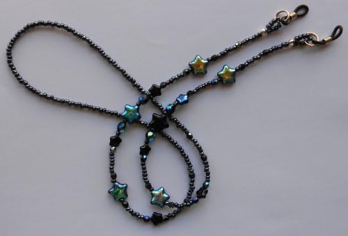 Ladies Spectacle Chain UK DESIGNER MADE with glass beads in Moonlight Black